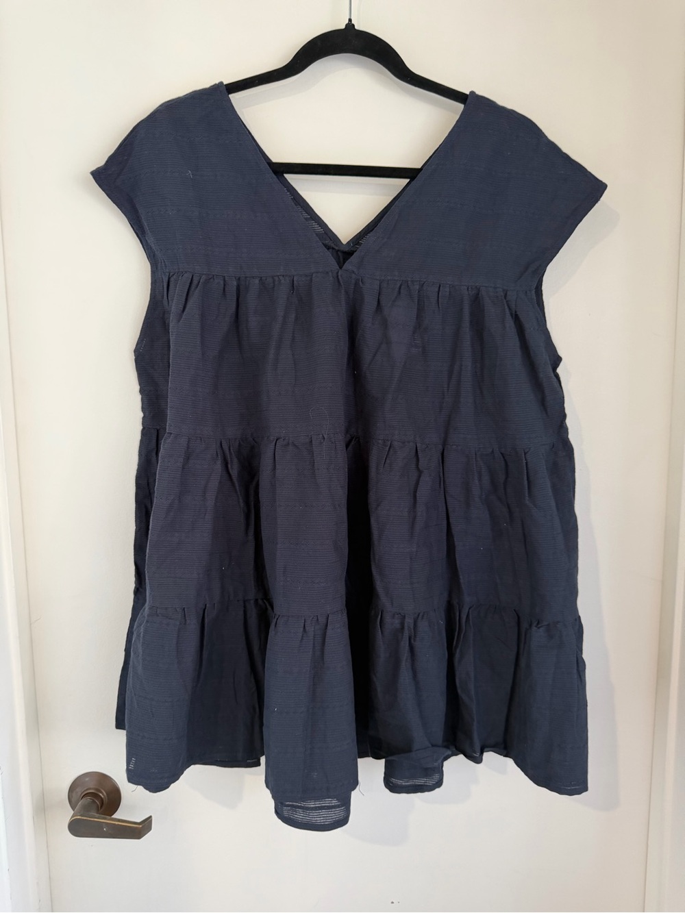 Tiered V-Neck Navy Women's Tunic Blouse Oversized NWOT